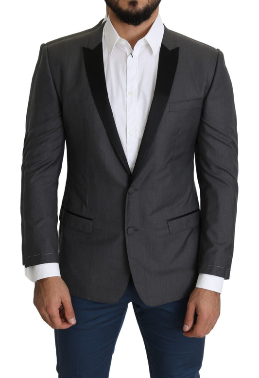 Elegant Dark Gray Silk Blend Blazer