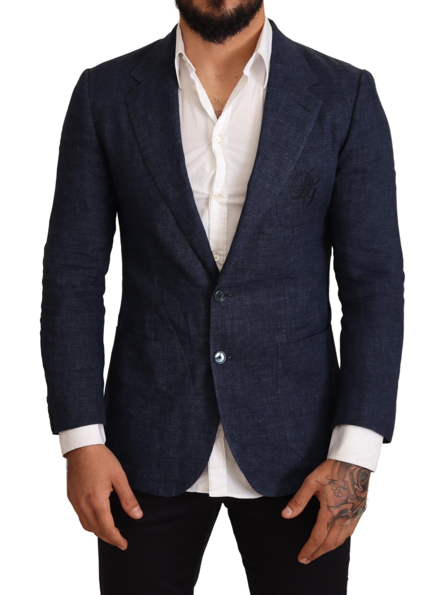 Elegant Slim Fit Blue Linen Blazer