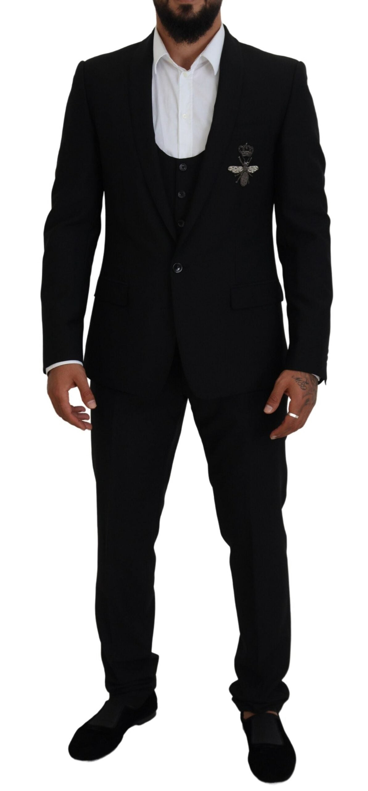 Elegant Black Martini 3-Piece Wool Suit