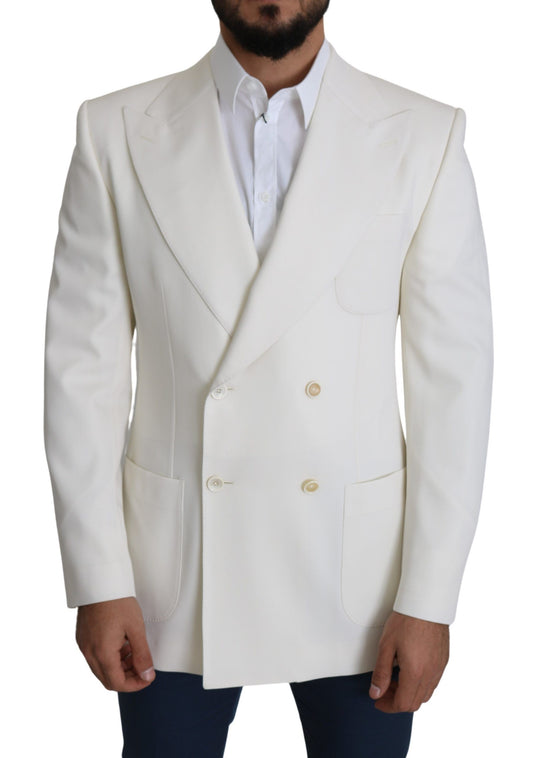 Elegant White Double-Breasted Wool Blazer