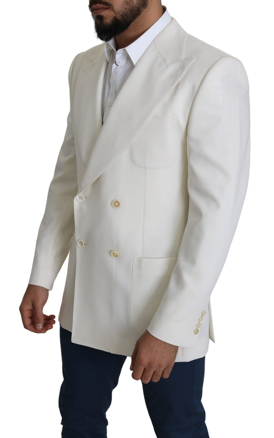 Elegant White Double-Breasted Wool Blazer