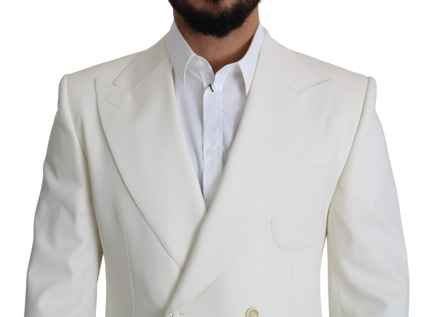 Elegant White Double-Breasted Wool Blazer