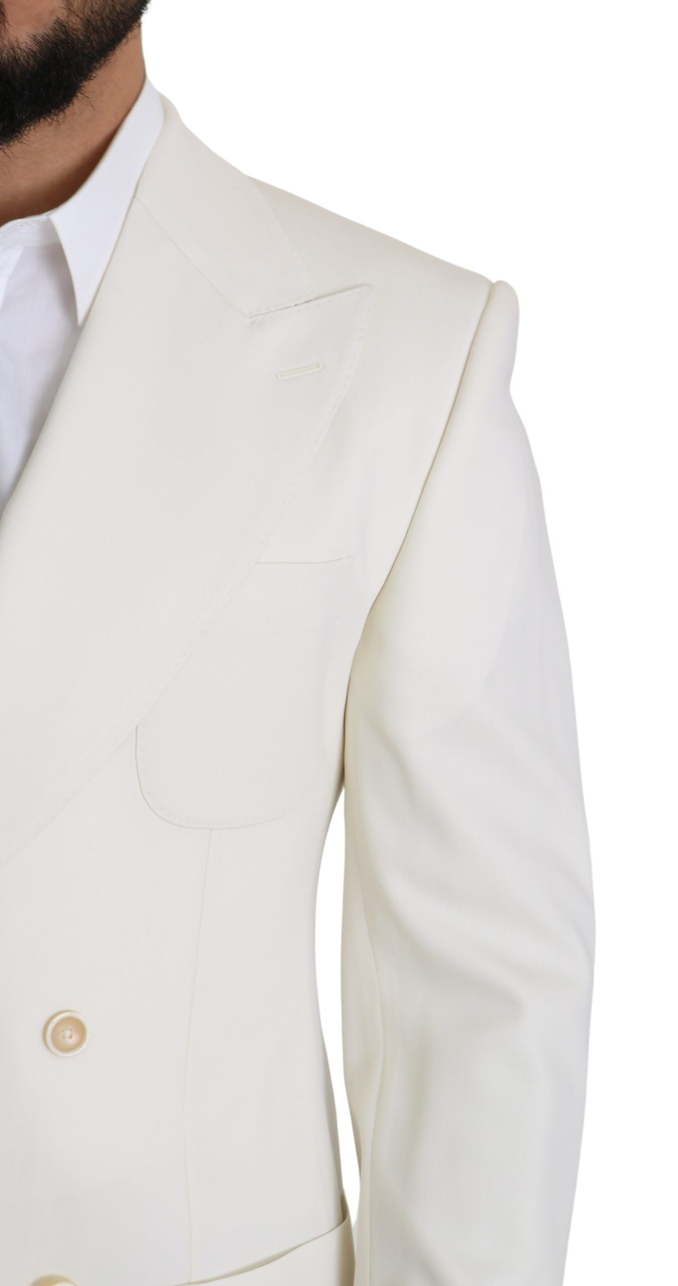 Elegant White Double-Breasted Wool Blazer