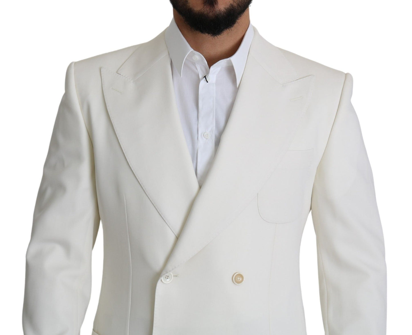 Elegant White Double-Breasted Wool Blazer