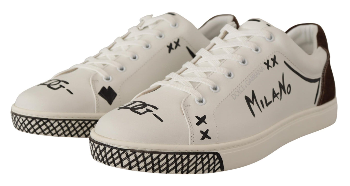 Exquisite White Love Motif Leather Sneakers