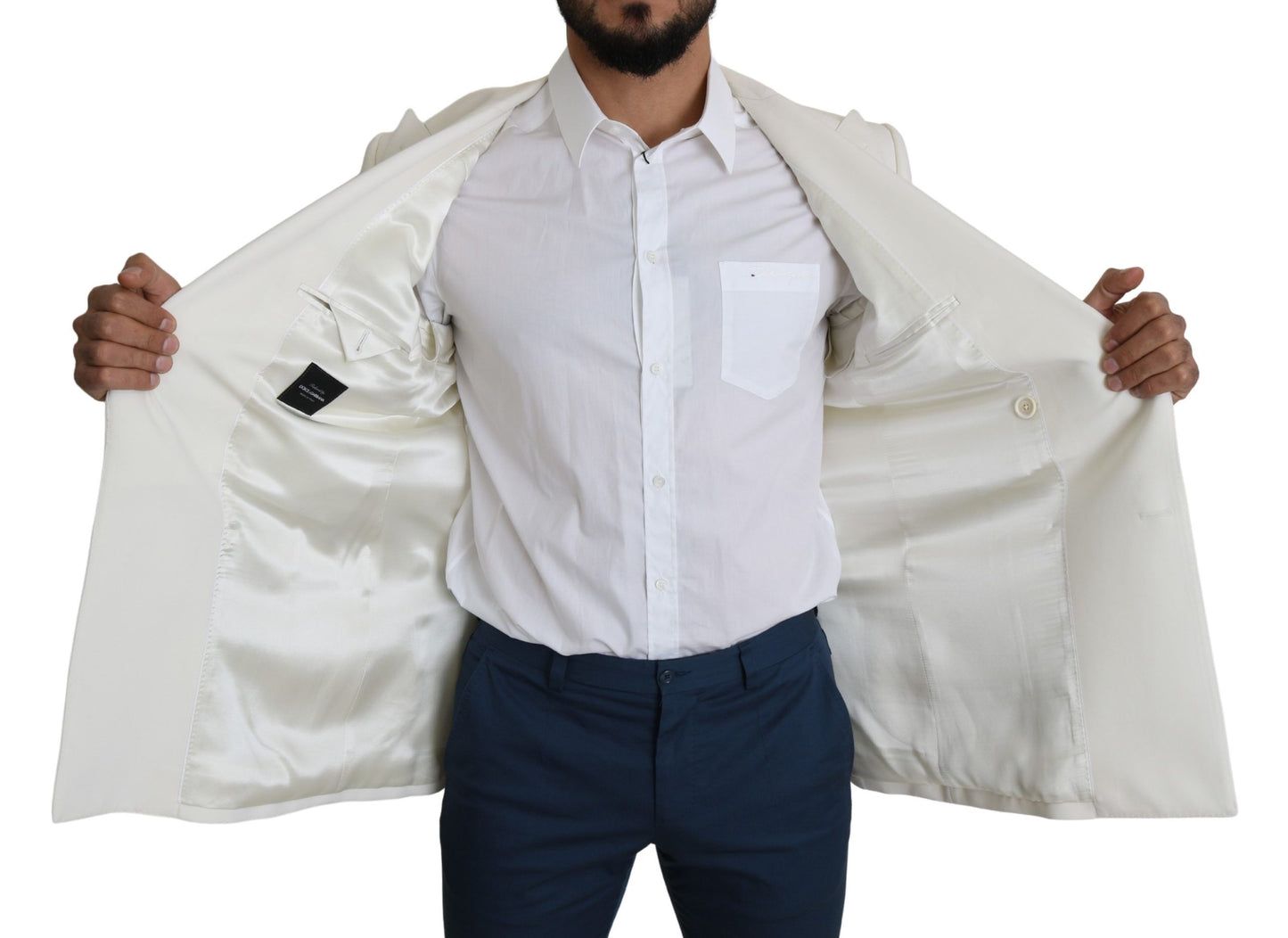 Elegant White Double-Breasted Wool Blazer