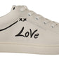 Exquisite White Love Motif Leather Sneakers