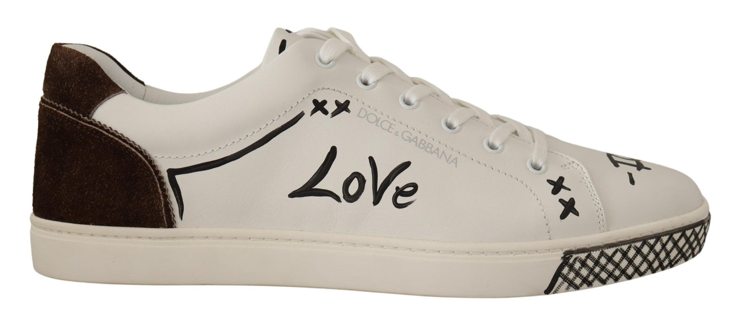 Exquisite White Love Motif Leather Sneakers