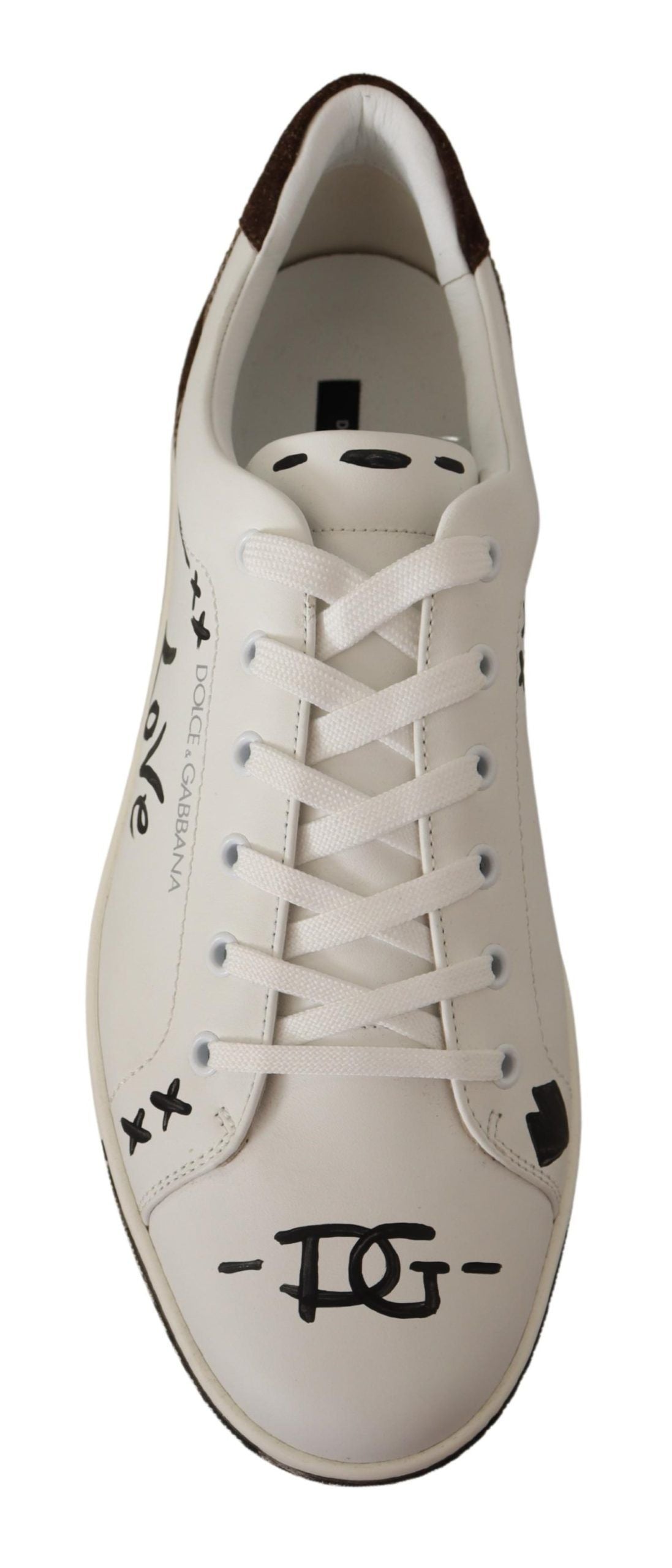 Exquisite White Love Motif Leather Sneakers