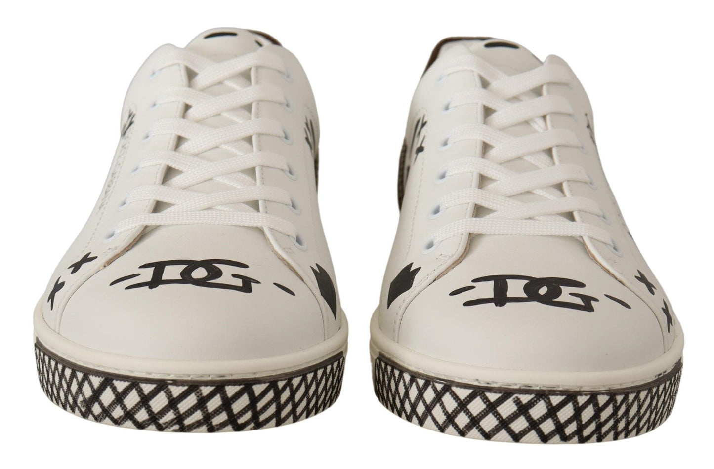 Elegant White Love Motif Leather Sneakers