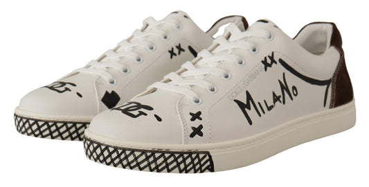 Elegant White Love Motif Leather Sneakers