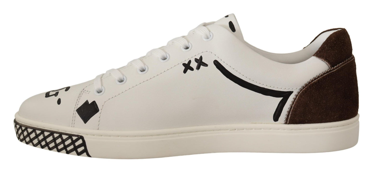 Elegant White Love Motif Leather Sneakers