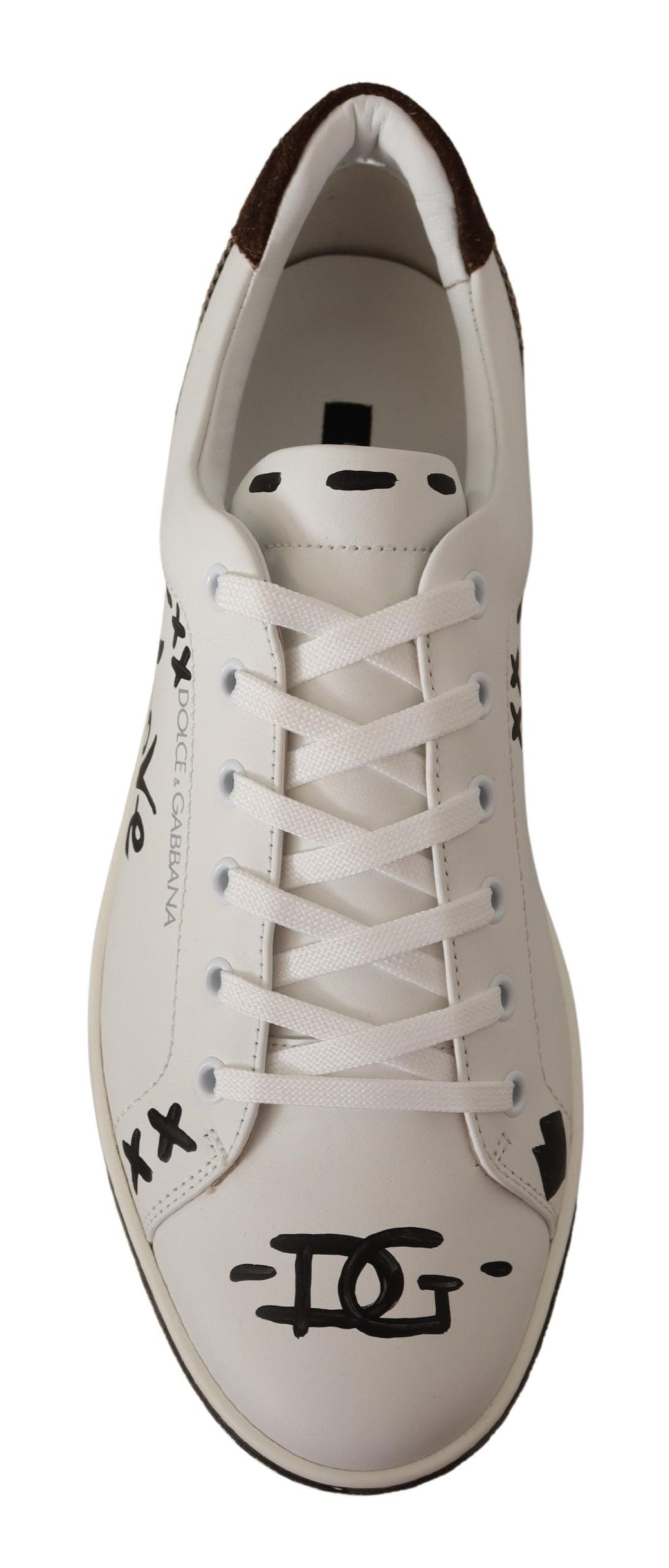 Elegant White Love Motif Leather Sneakers