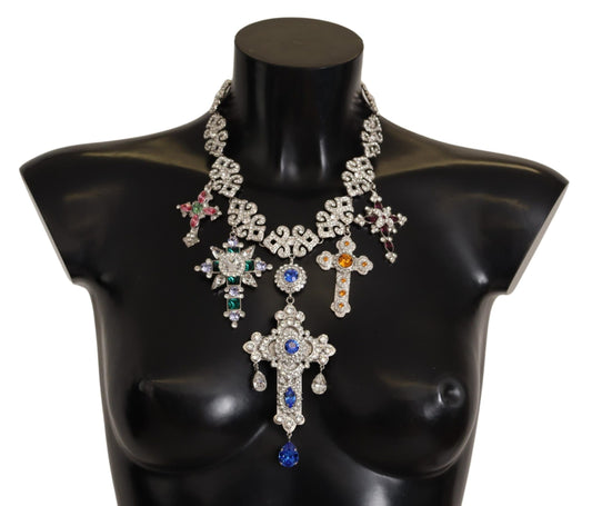 Elegant Multicolor Crystal Cross Necklace