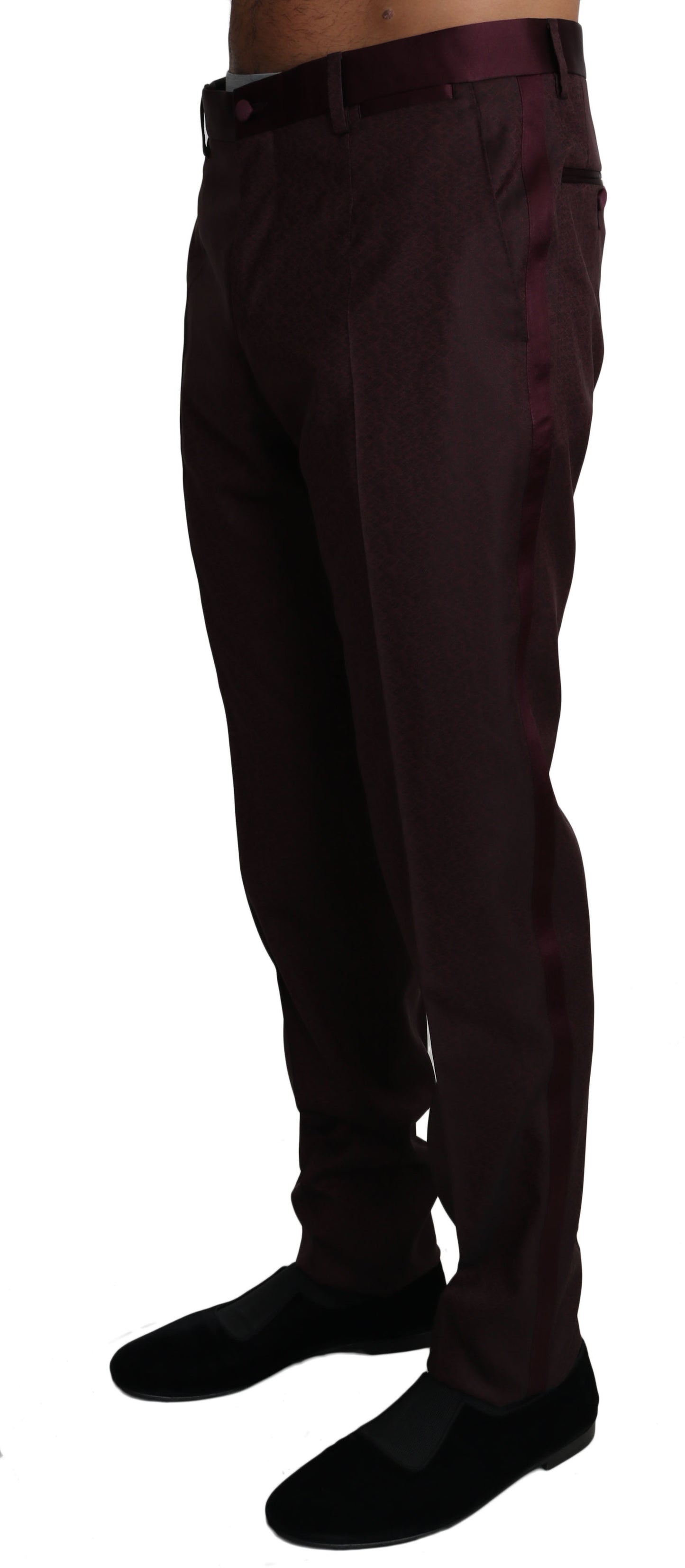 Elegant Bordeaux Dress Pants with Red Stripe