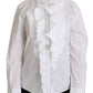 Elegant White Cotton Long Sleeve Ruffle Top