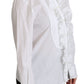 Elegant White Cotton Long Sleeve Ruffle Top