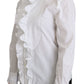 Elegant White Cotton Long Sleeve Ruffle Top