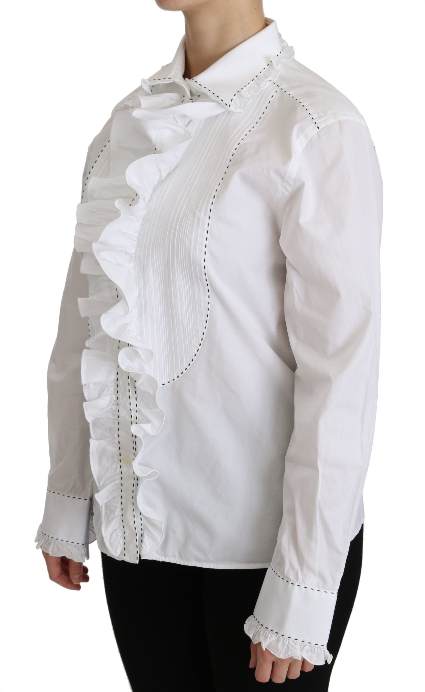 Elegant White Cotton Long Sleeve Ruffle Top