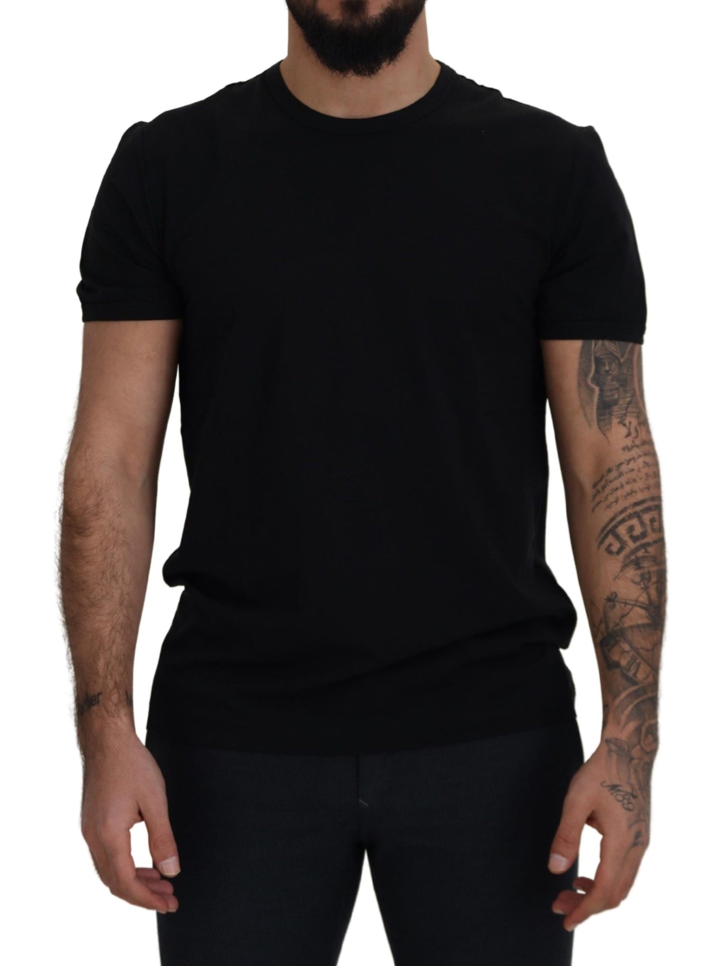 Elegant Black Crewneck Cotton T-Shirt