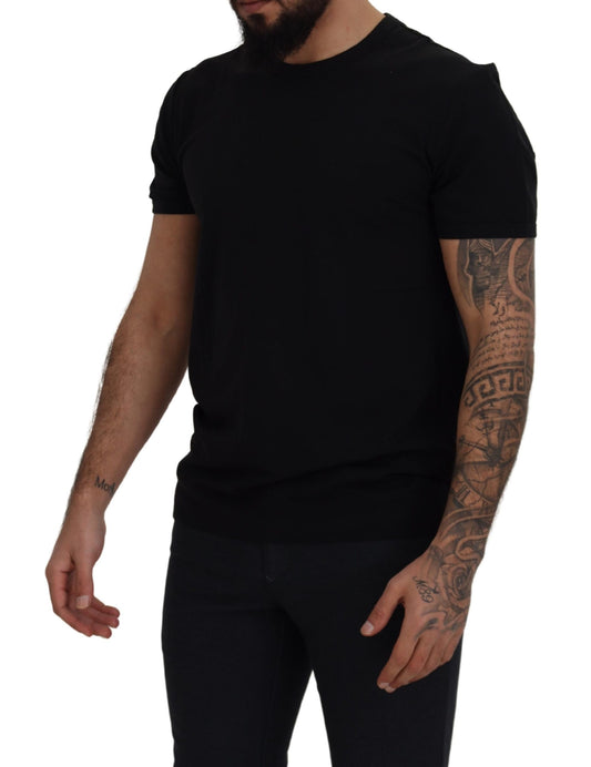 Elegant Black Crewneck Cotton T-Shirt