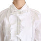 Elegant White Cotton Long Sleeve Ruffle Top