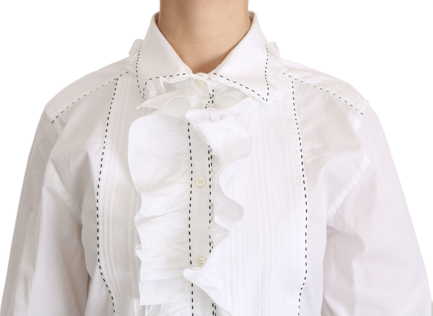 Elegant White Cotton Long Sleeve Ruffle Top