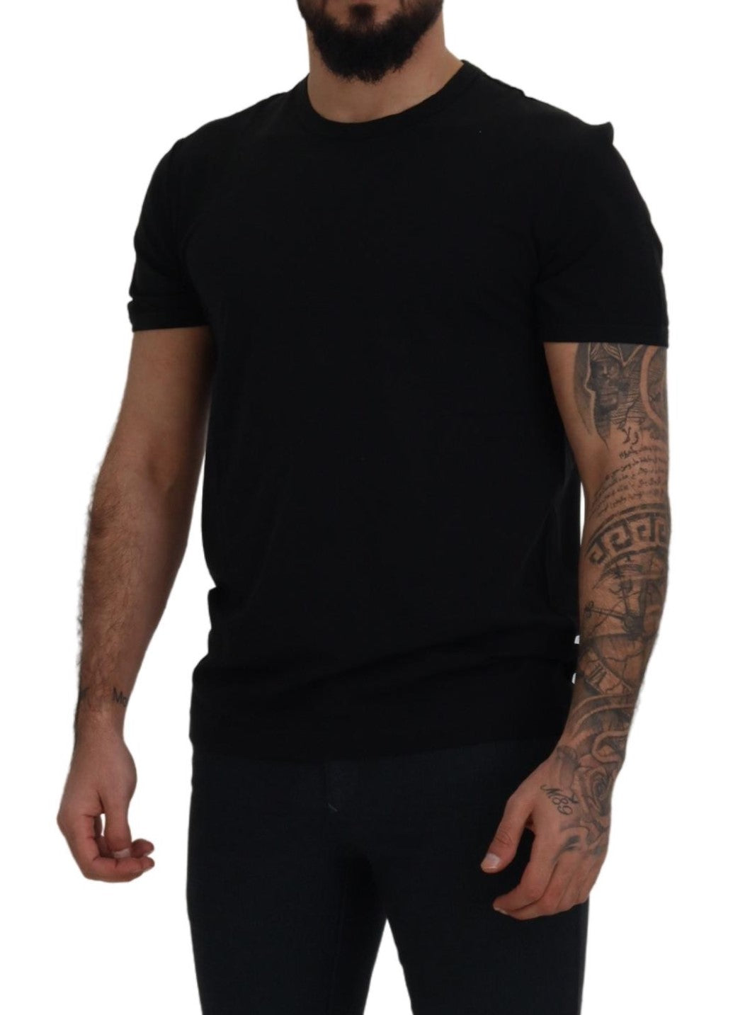 Elegant Black Crewneck Cotton T-Shirt