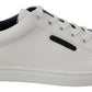 Elegant White & Blue Leather Low-Top Sneakers