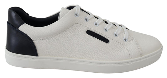 Elegant White & Blue Leather Low-Top Sneakers