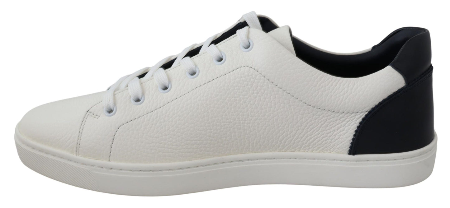 Elegant White & Blue Leather Low-Top Sneakers