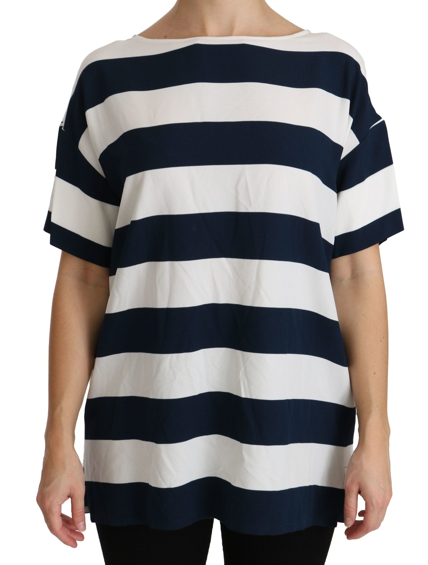 Elegant Striped Viscose Boat Neck Top