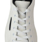 Elegant White & Blue Leather Low-Top Sneakers