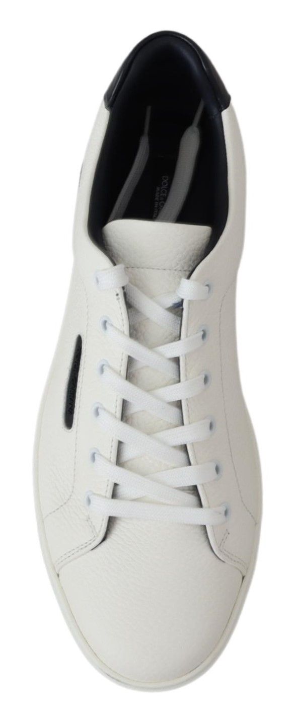 Elegant White & Blue Leather Low-Top Sneakers