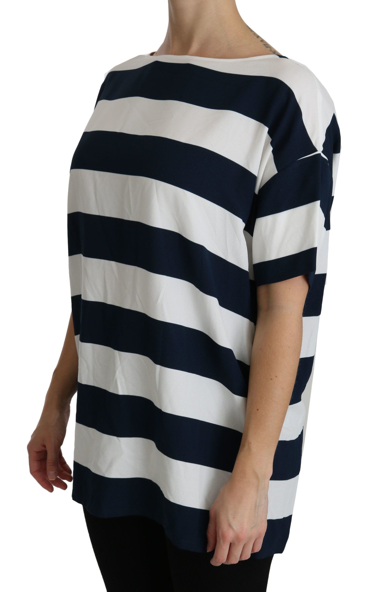 Elegant Striped Viscose Boat Neck Top