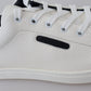 Elegant White & Blue Leather Low-Top Sneakers