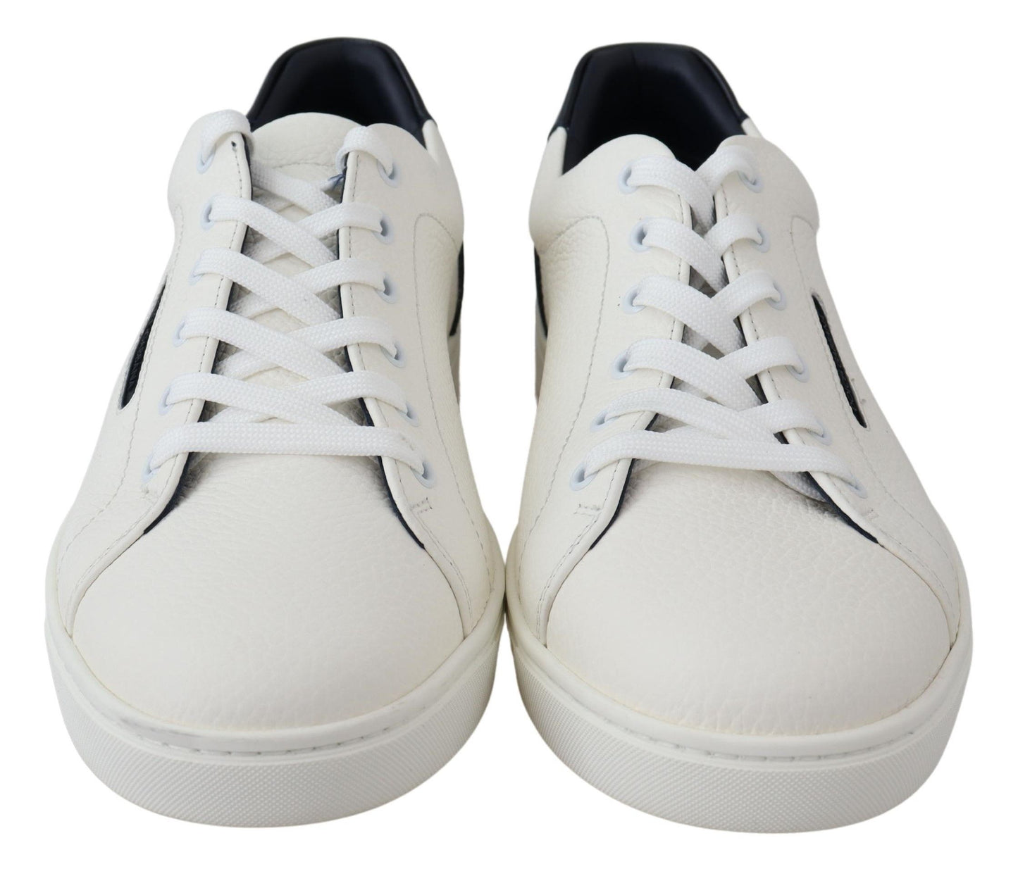 Elegant White & Blue Leather Low-Top Sneakers