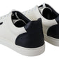Elegant White & Blue Leather Low-Top Sneakers