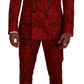 Italian Designer Slim Fit Red Jacquard Suit
