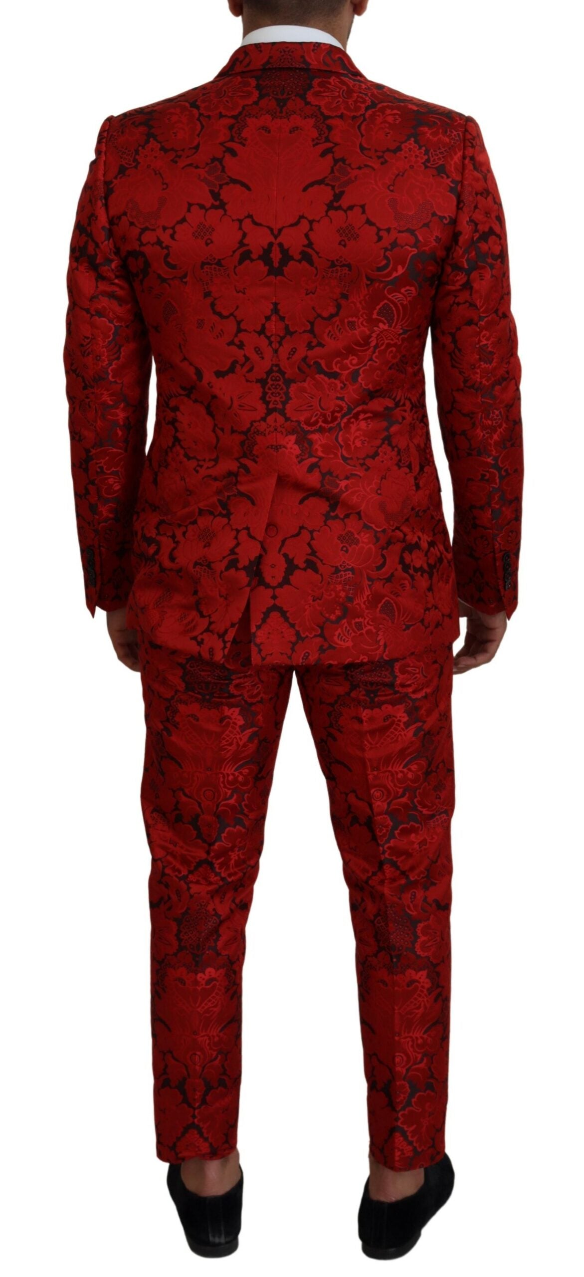 Italian Designer Slim Fit Red Jacquard Suit