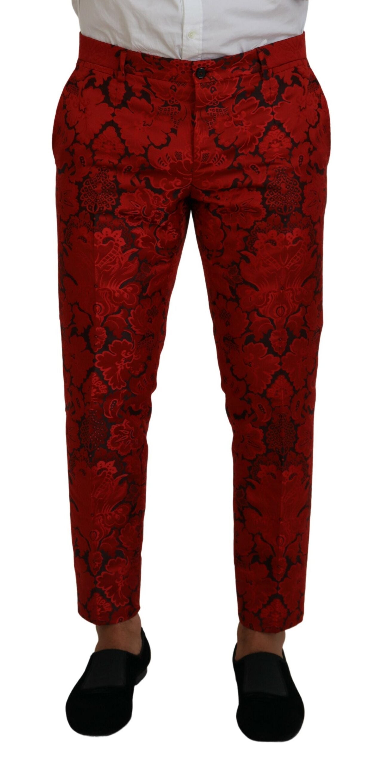 Italian Designer Slim Fit Red Jacquard Suit