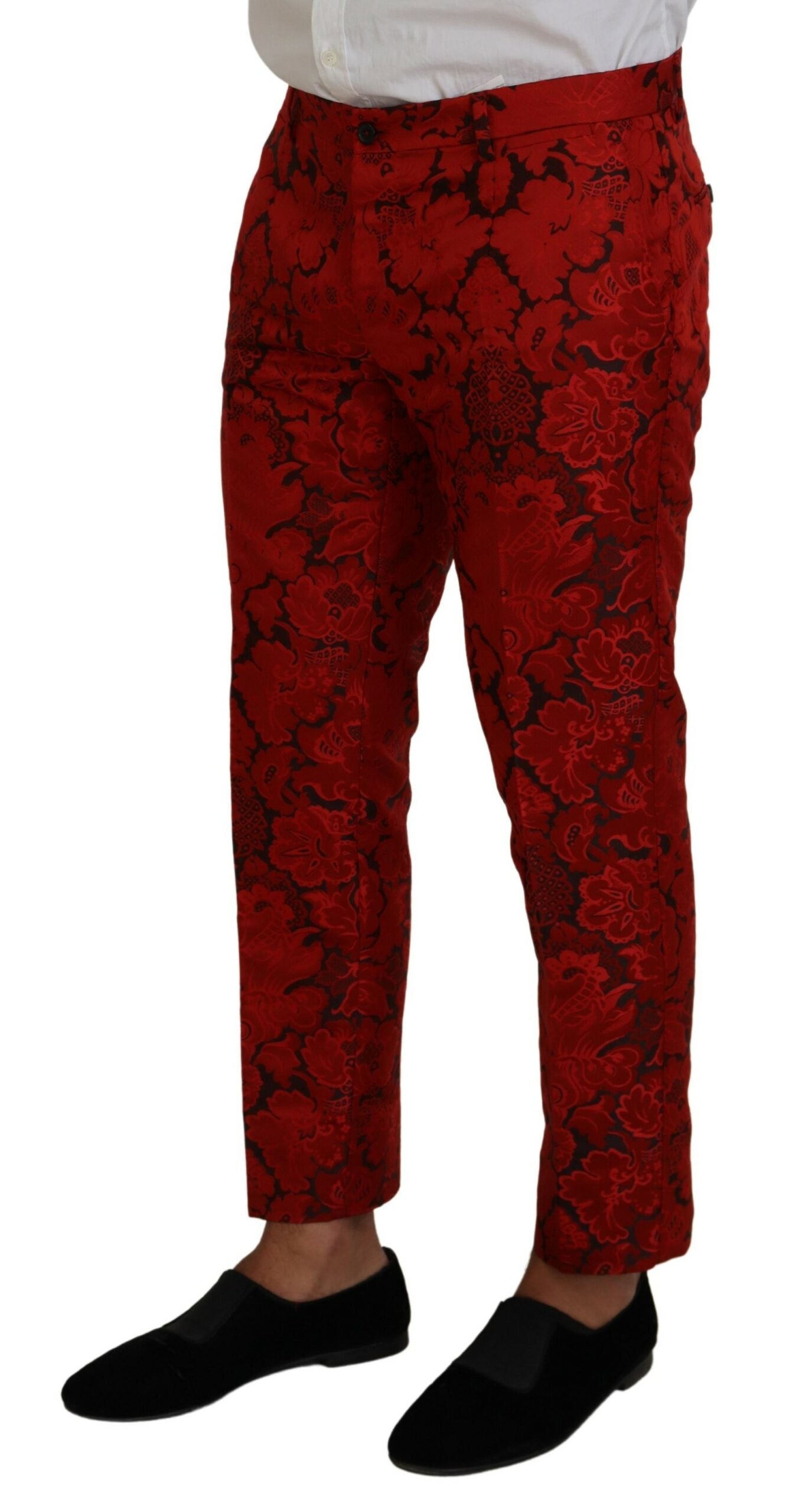 Italian Designer Slim Fit Red Jacquard Suit