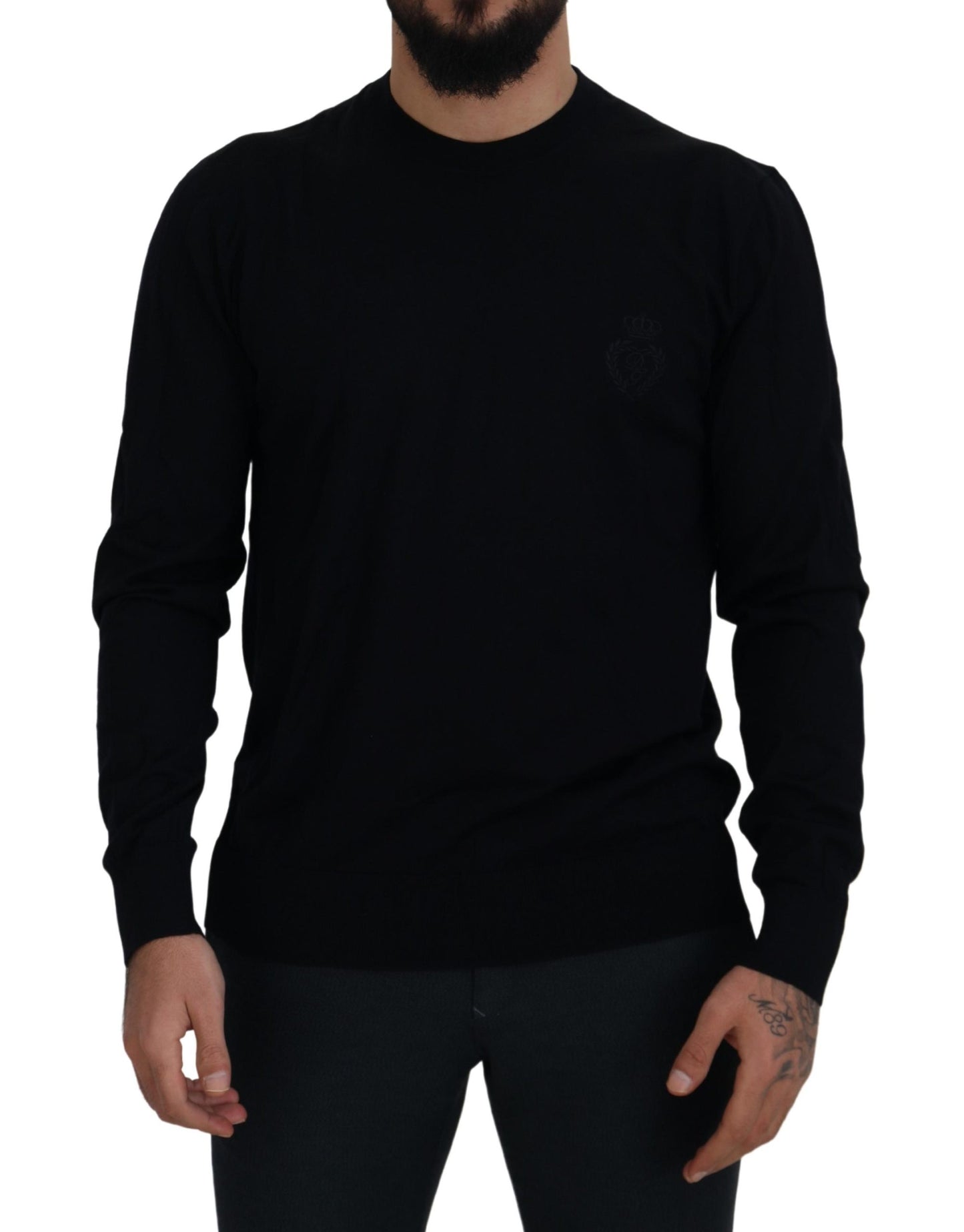 Black Virgin Wool Crewneck Pullover  Sweater