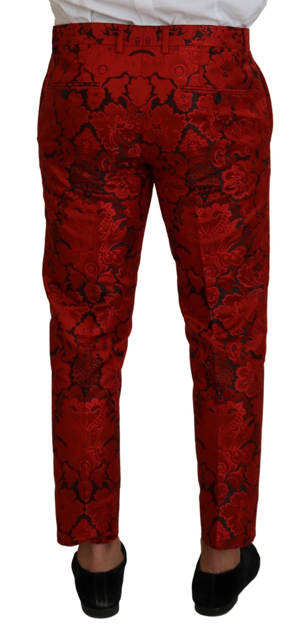 Italian Designer Slim Fit Red Jacquard Suit