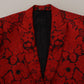 Italian Designer Slim Fit Red Jacquard Suit