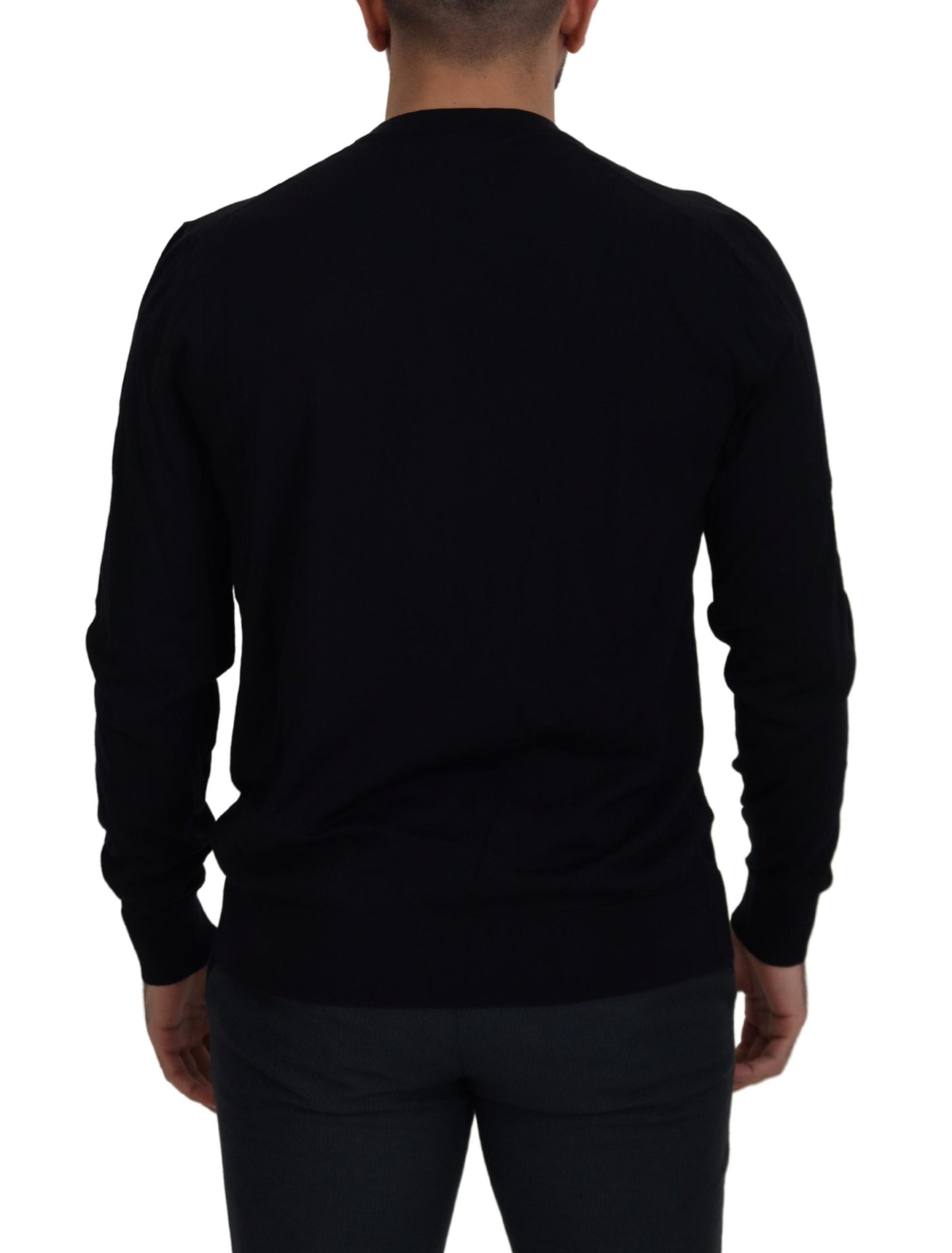 Black Virgin Wool Crewneck Pullover  Sweater