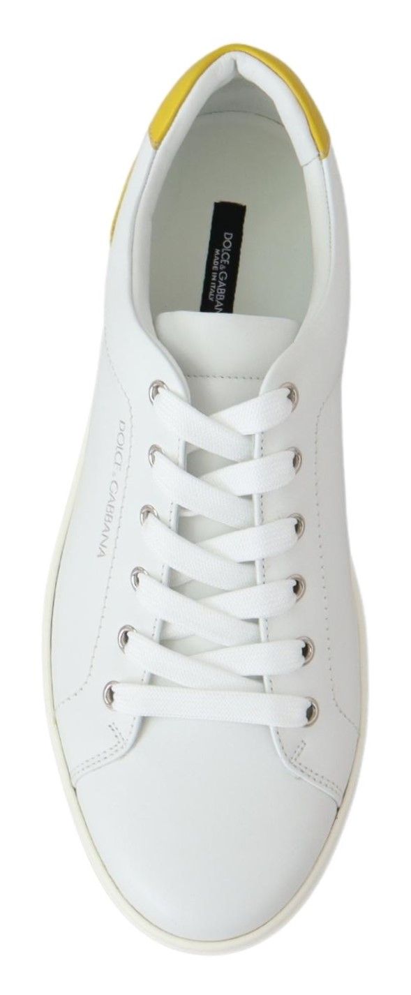 White Yellow Leather Low Top  Sneakers Shoes