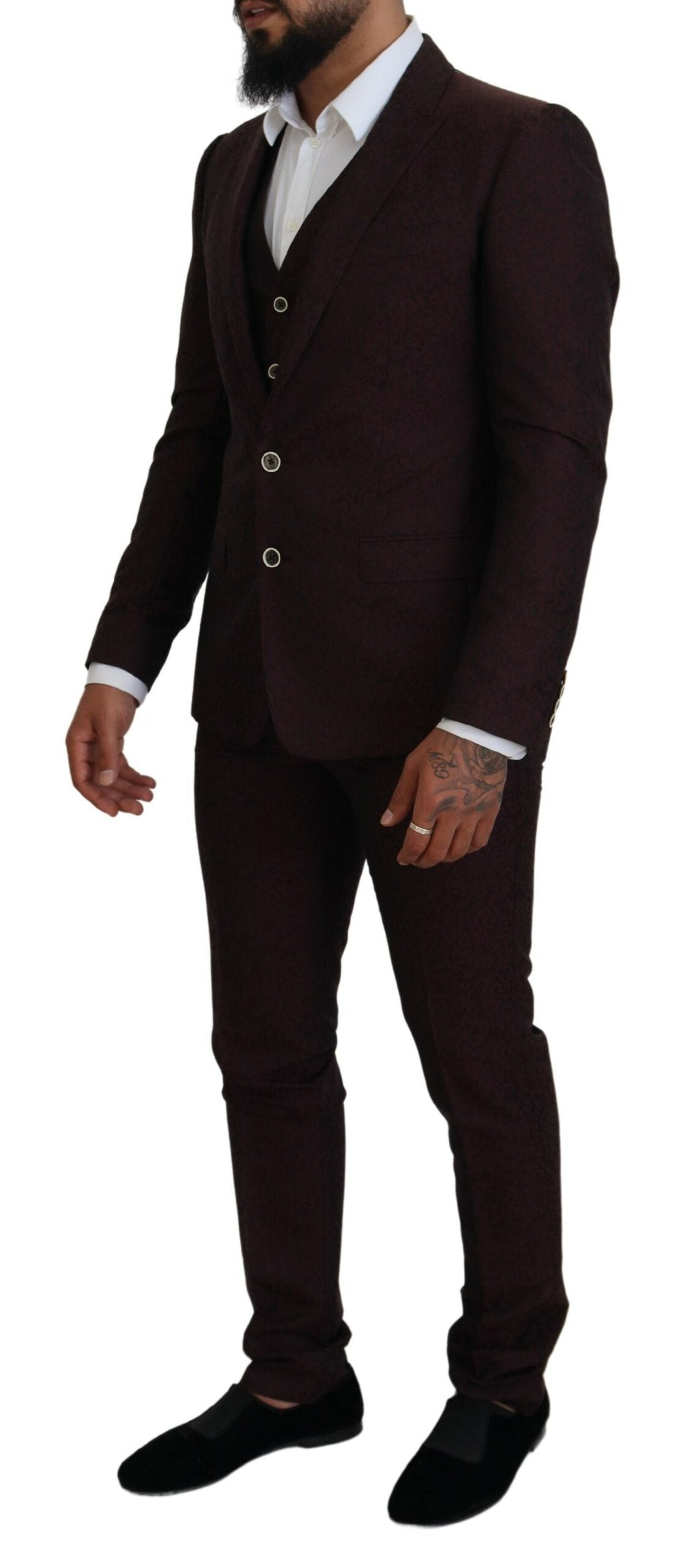 Maroon Wool Silk 3-Piece Martini Suit