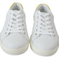 White Yellow Leather Low Top  Sneakers Shoes
