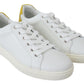 White Yellow Leather Low Top  Sneakers Shoes